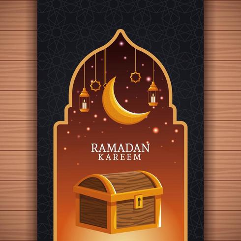 Ramadan Kareem com lua minguante e arte islâmica vetor