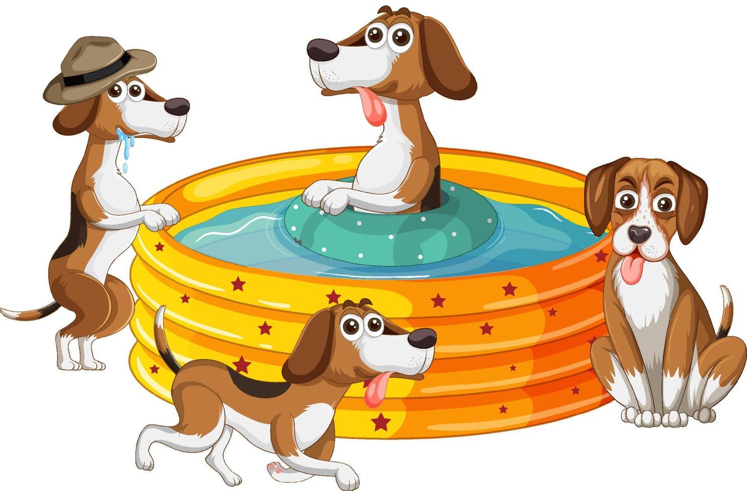 festa de cachorrinhos fofos na piscina de borracha vetor