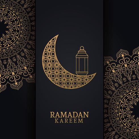 Ramadan Kareem com lua minguante e arte islâmica vetor