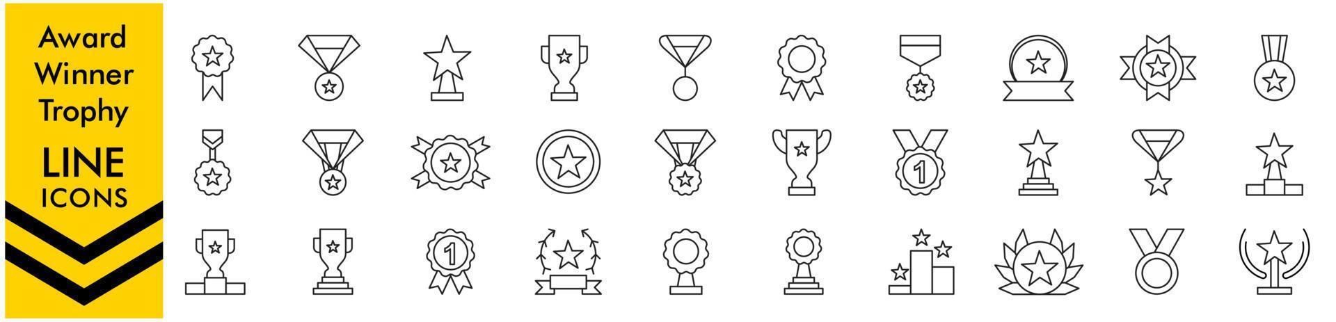 ícones de linha de prêmios. prêmios linha ícone coleção troféu copo, medalha, vencedor, prêmio, ícone de prêmio. vetor
