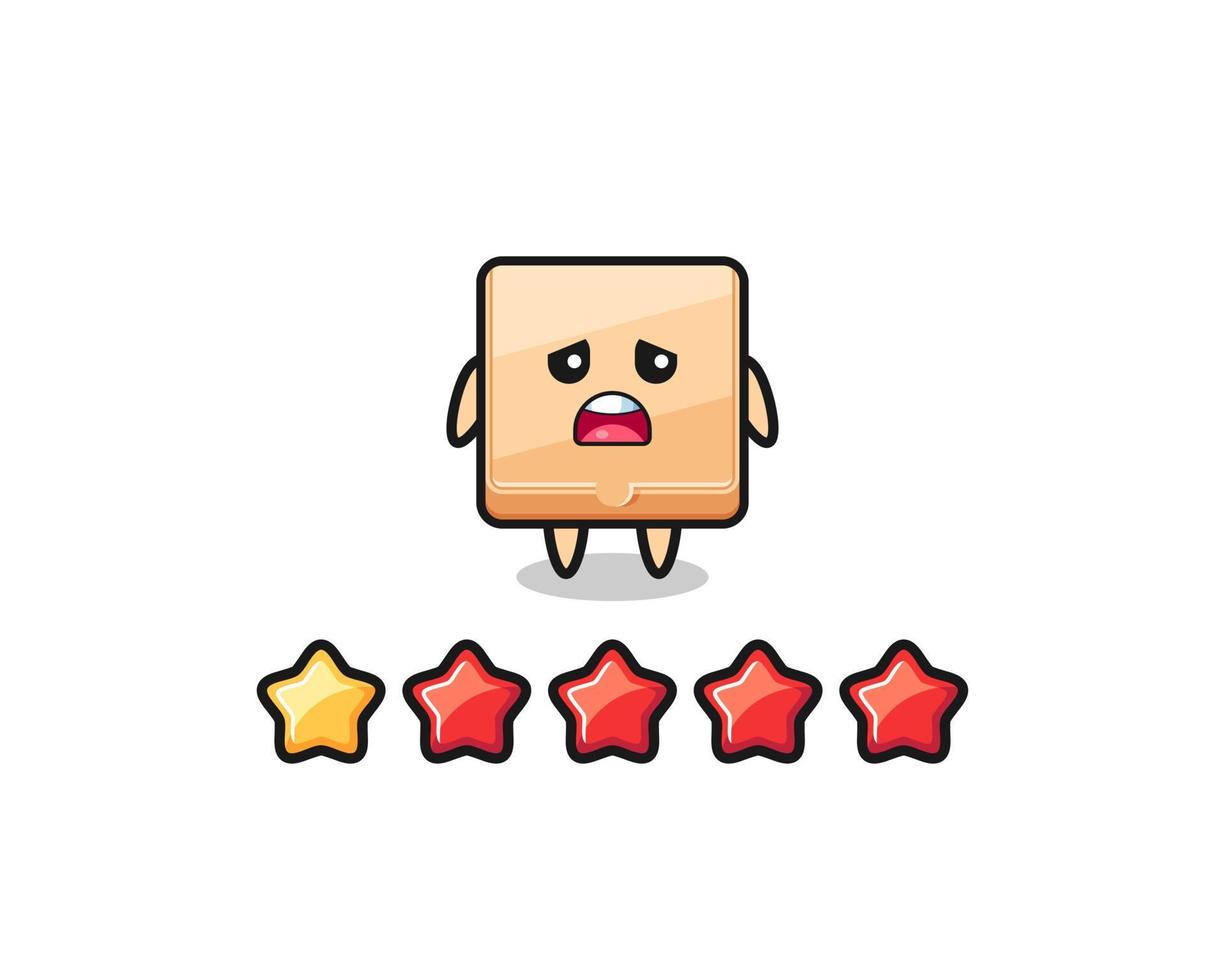 a ilustração da classificação ruim do cliente, personagem fofa de caixa de pizza com 1 estrela vetor