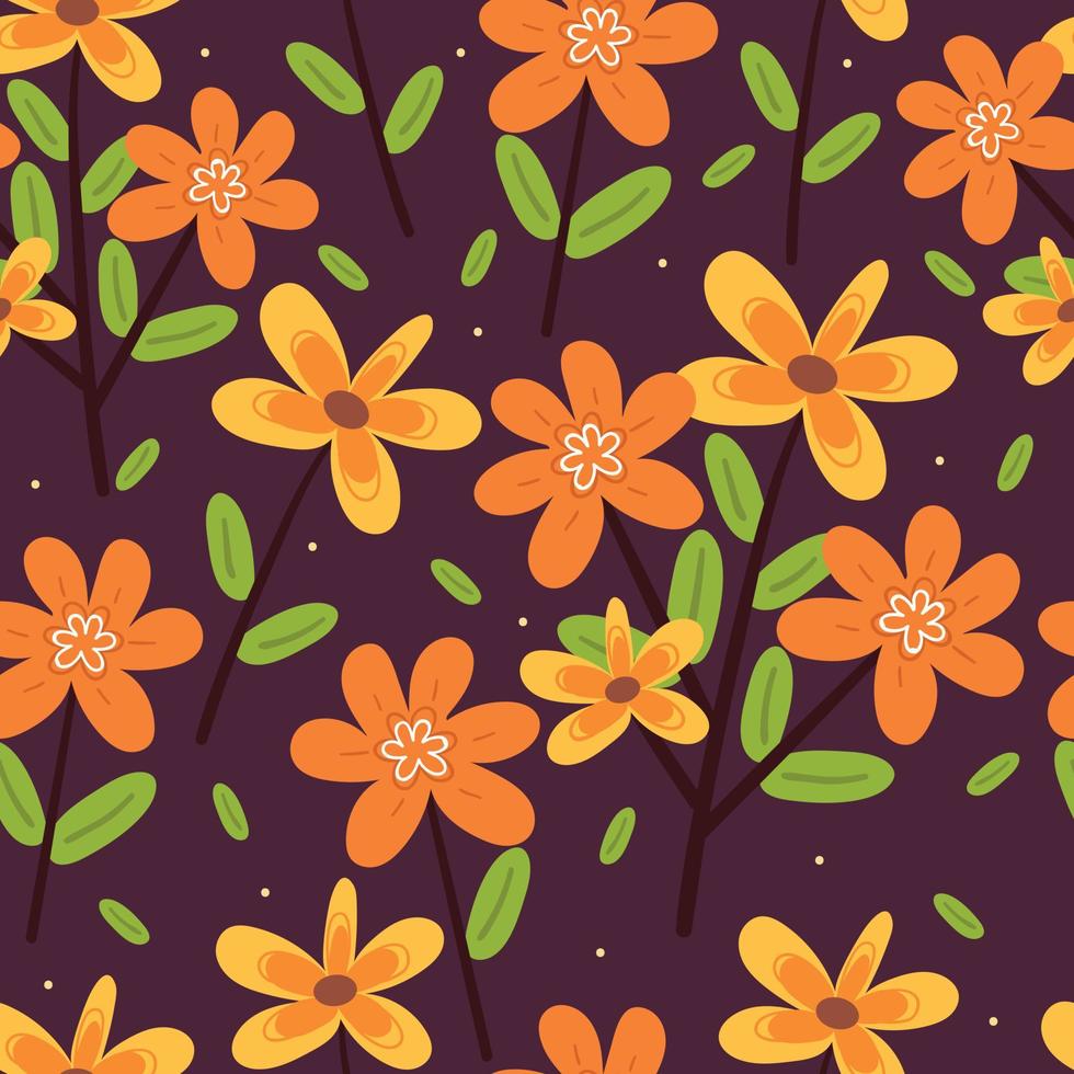 flor sem costura padrão e folhas. desenho botânico para papel de parede de primavera vetor