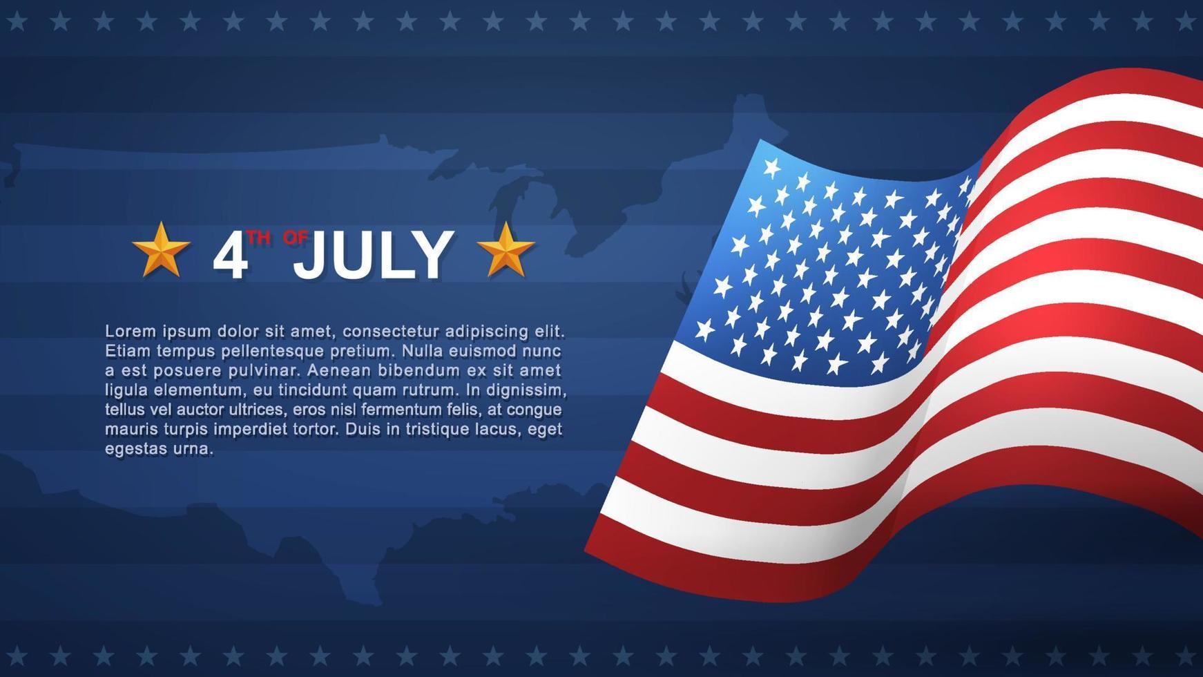 4 de julho de fundo para o dia da independência dos eua com fundo azul e bandeira americana. vetor. vetor