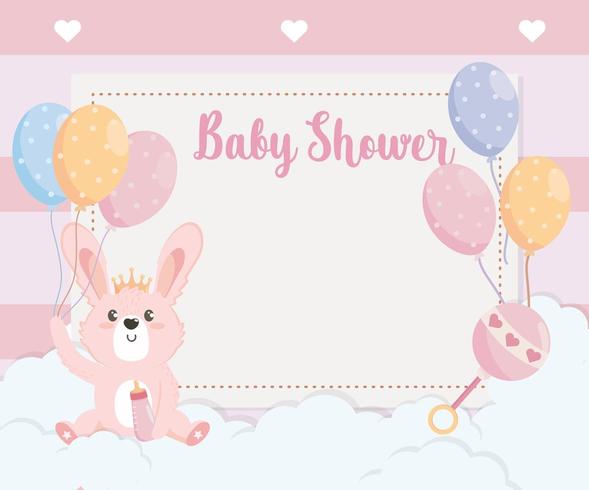 cartão de animal bonito coelho com balões vetor