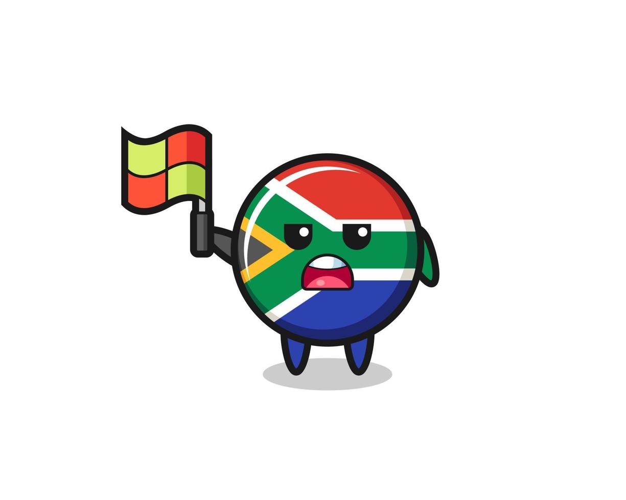 personagem de bandeira da áfrica do sul como juiz de linha colocando a bandeira vetor