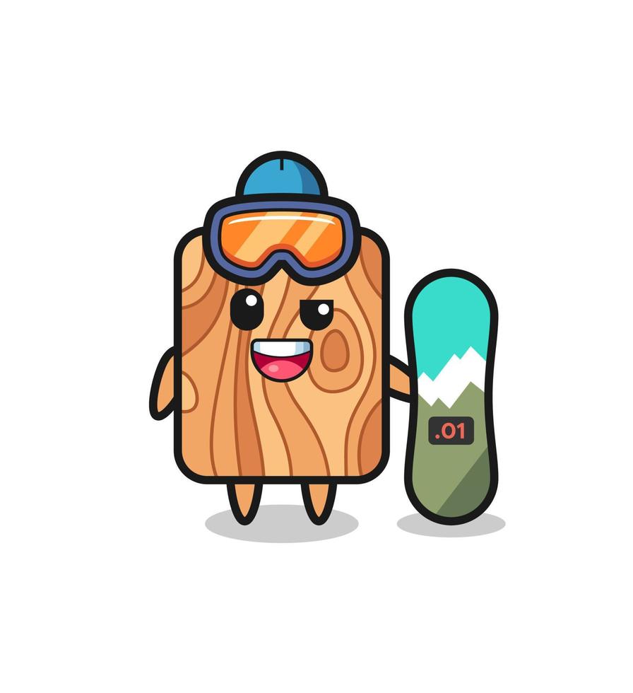 ilustração do personagem de madeira de prancha com estilo de snowboard vetor