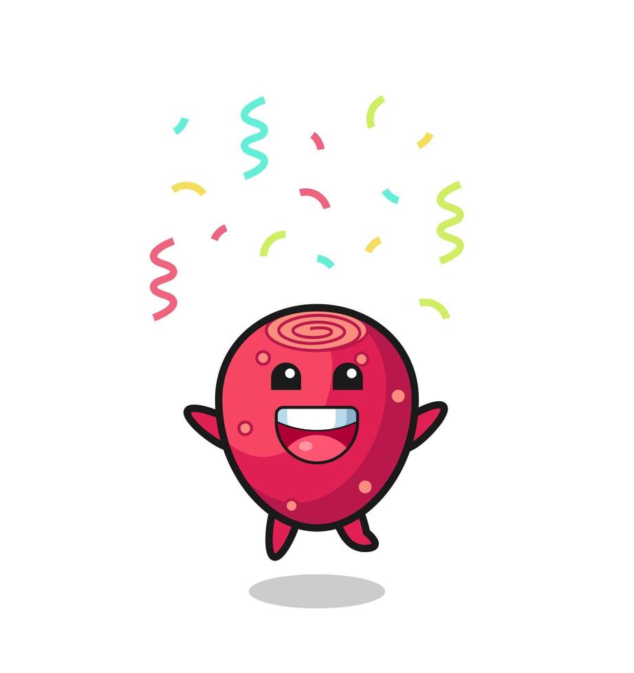 mascote de pera espinhosa feliz pulando para parabéns com confete de cor vetor