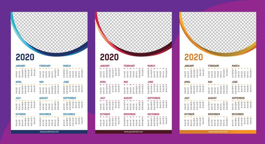 Modelo de calendário de uma página 2020 vetor