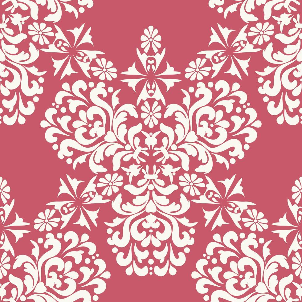 elegante ornamento vintage branco em um padrão sem emenda de fundo rosa. textura decorativa de ornamento islâmico. rosa, cor branca. textura decorativa de ornamento islâmico. rosa, cor branca. vetor
