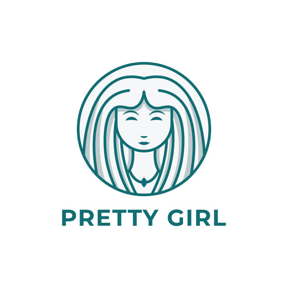logotipo de rosto de mulher em emblemas de círculo em estilo linear, design de ilustração vetorial de logotipo de rosto de mulher vetor
