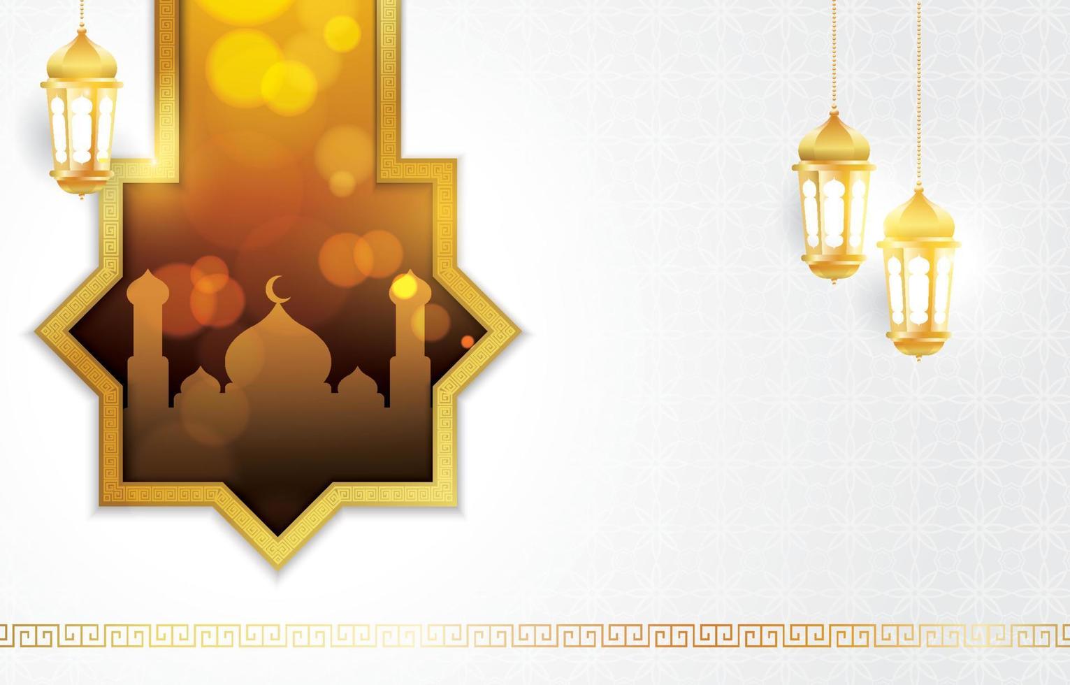 fundo decorativo eid mubarak na cor branca e dourada vetor