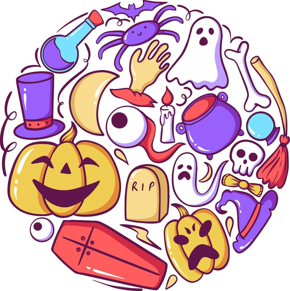pacote de doodle de elemento de halloween assustador vetor
