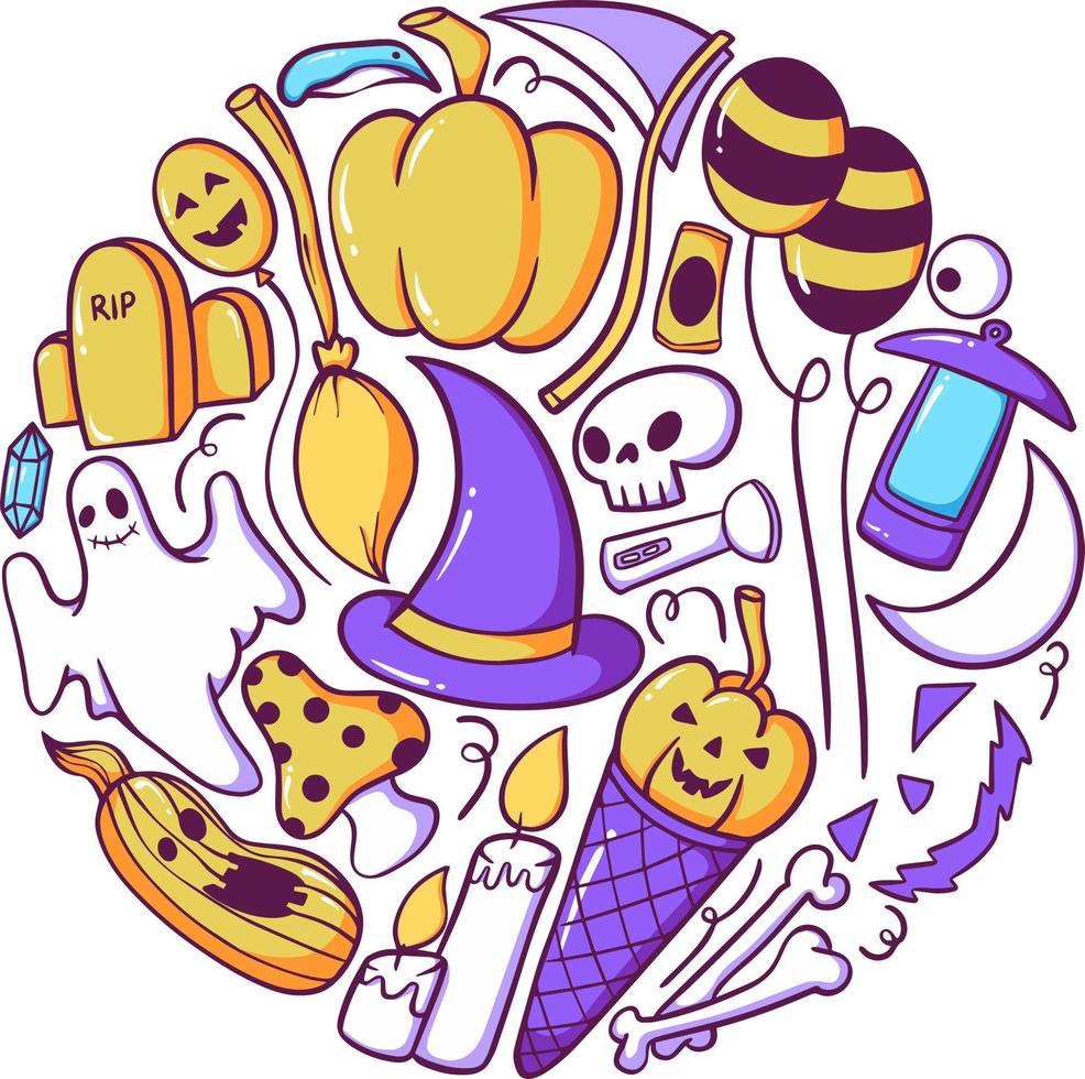 pacote de doodle de elemento de halloween vetor