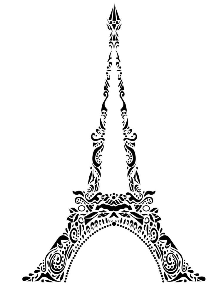 Torre Eiffel francesa na cor preto e branco. tatuagem do marco de paris vetor