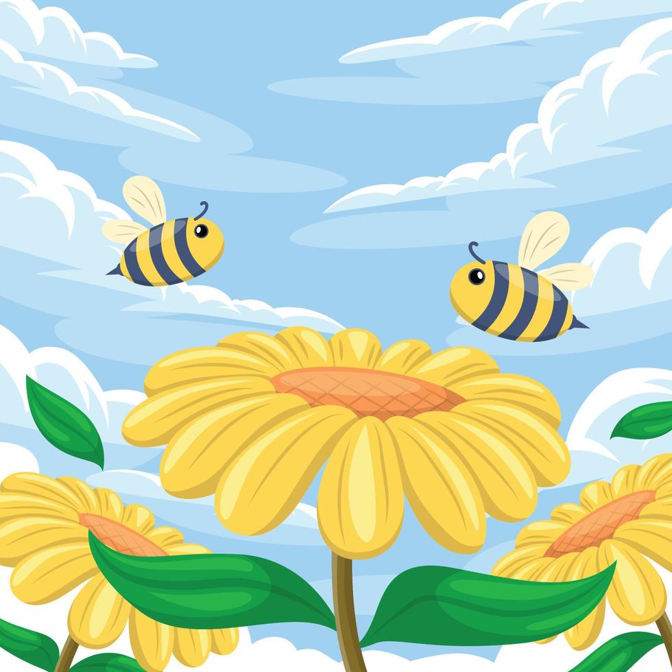 a abelha e a flor do sol vetor