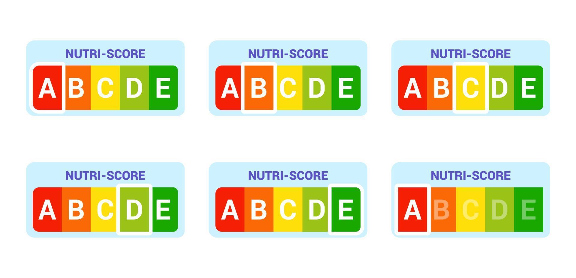 conjunto de adesivos nutriscore sistema de painel nutri-score assinar logotipo de símbolo de cuidados de saúde para ilustração vetorial de rótulo de embalagem de design de embalagem vetor