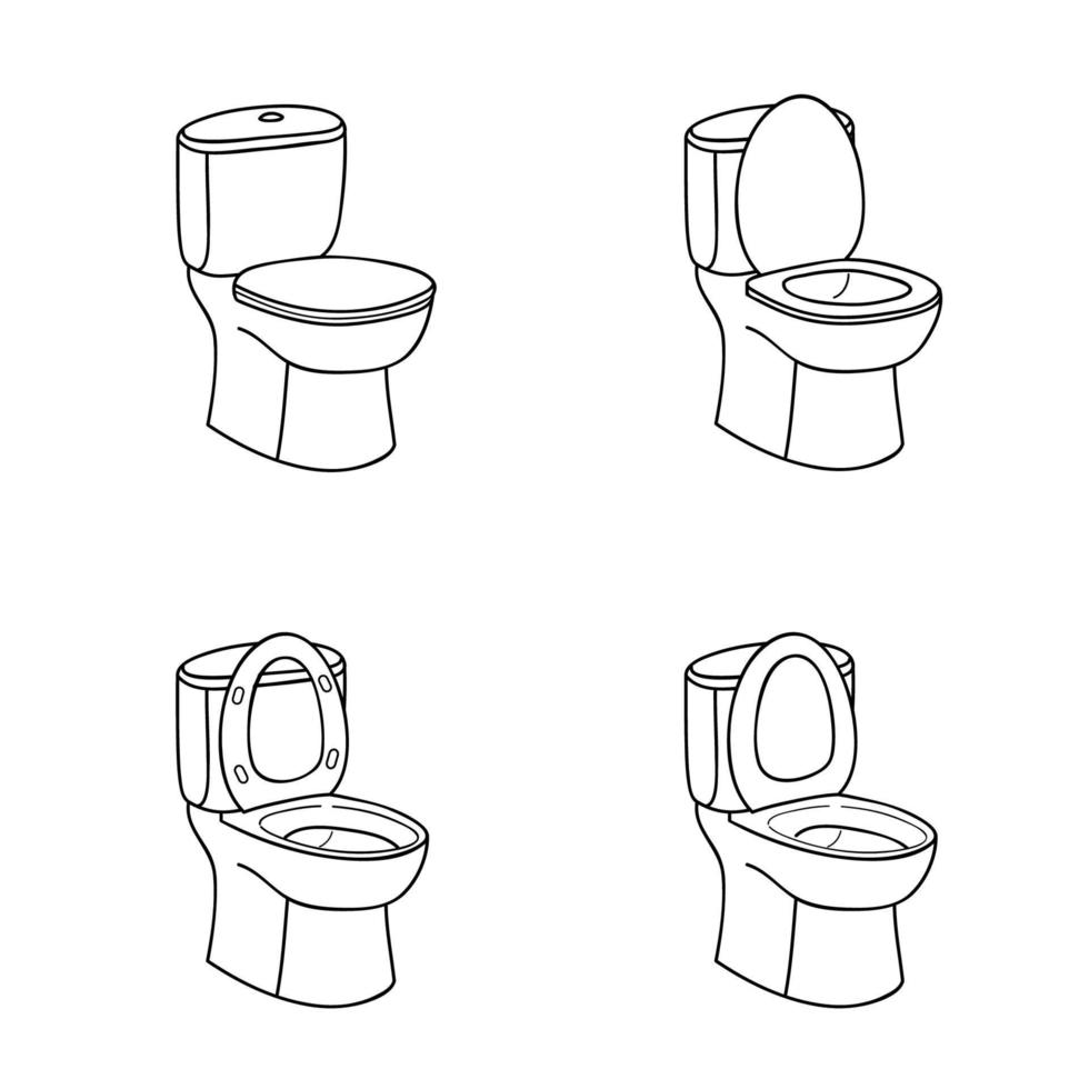 sinal de esboço de banheiro. vaso sanitário com assento. conjunto de ícones de arte de linha. vetor