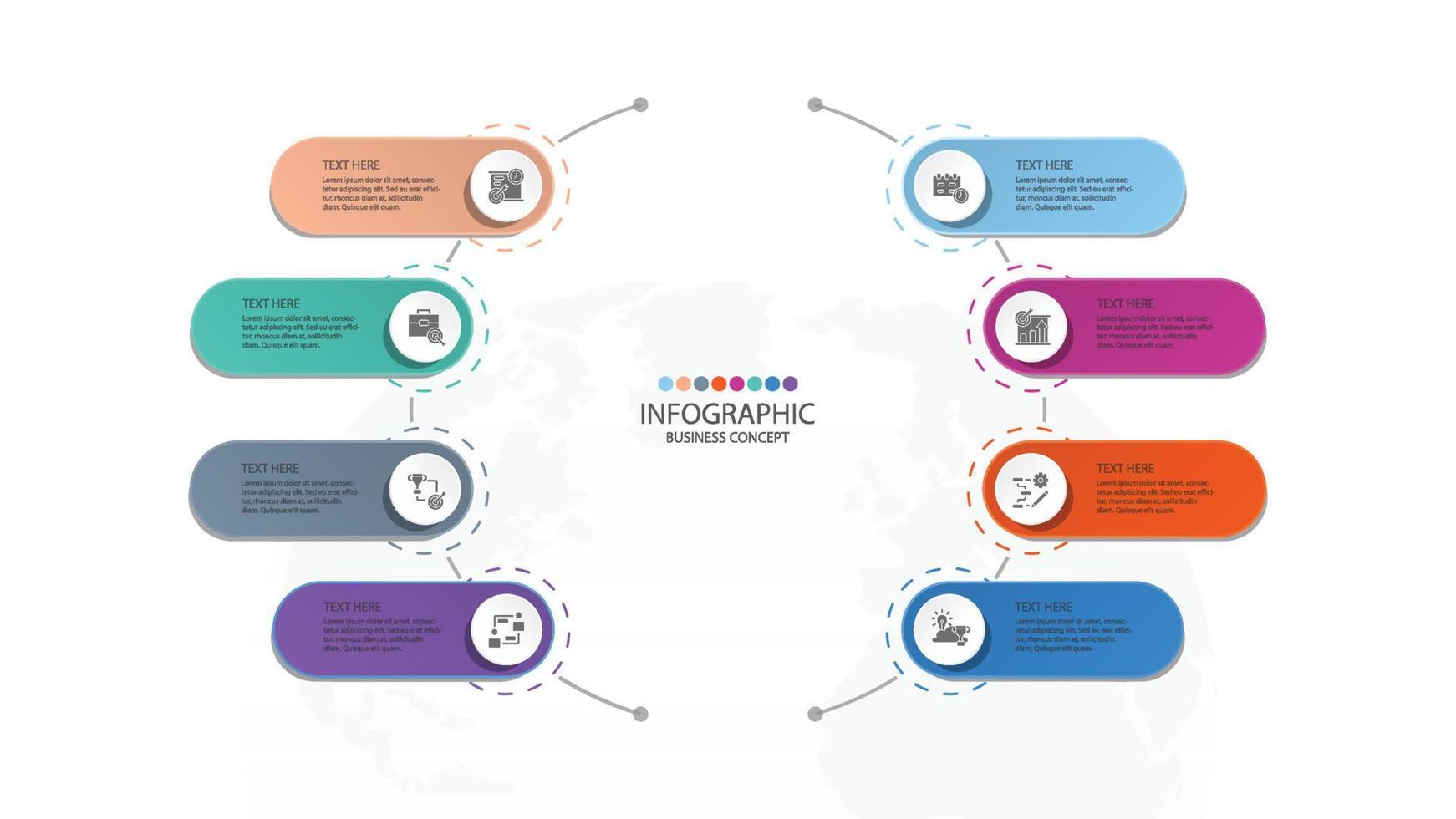 modelo de infográfico de círculo básico com 8 etapas, processo ou opções, gráfico de processo, usado para diagrama de processo, apresentações. vetor