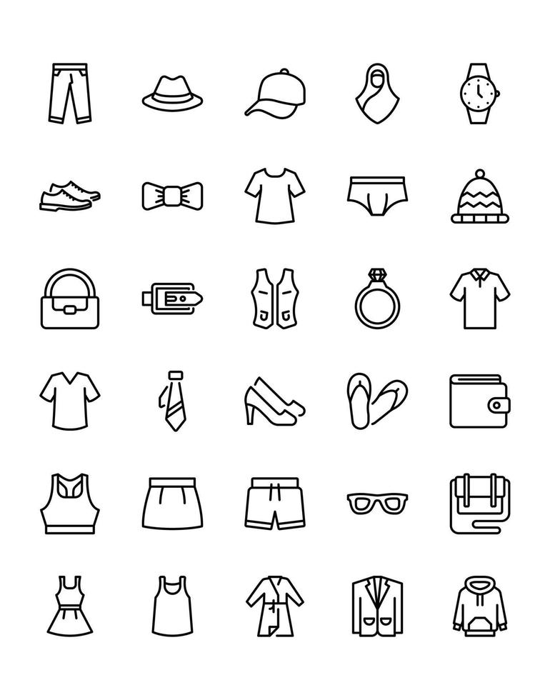 conjunto de ícones de moda 30 isolado no fundo branco vetor