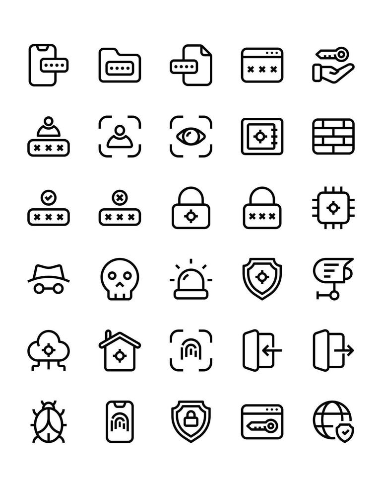 conjunto de ícones de segurança cibernética 30 isolado no fundo branco vetor