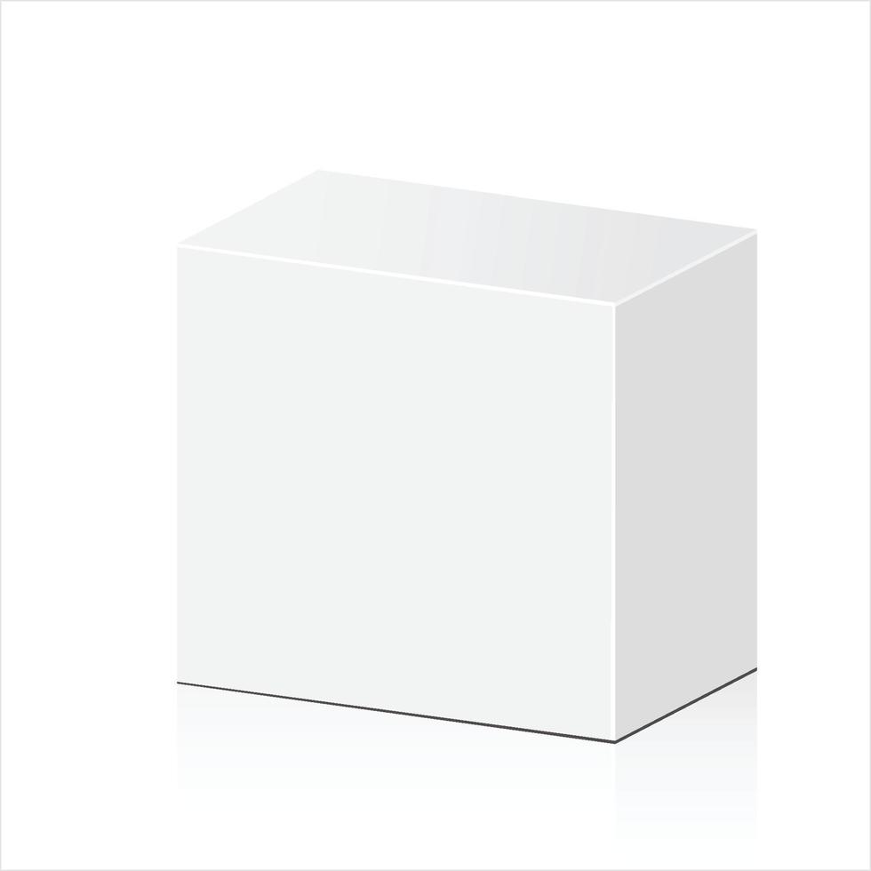 caixa de embalagem de papelão de produto branco. ilustração isolada no fundo branco. modelo de simulação pronto para seu projeto. vetor