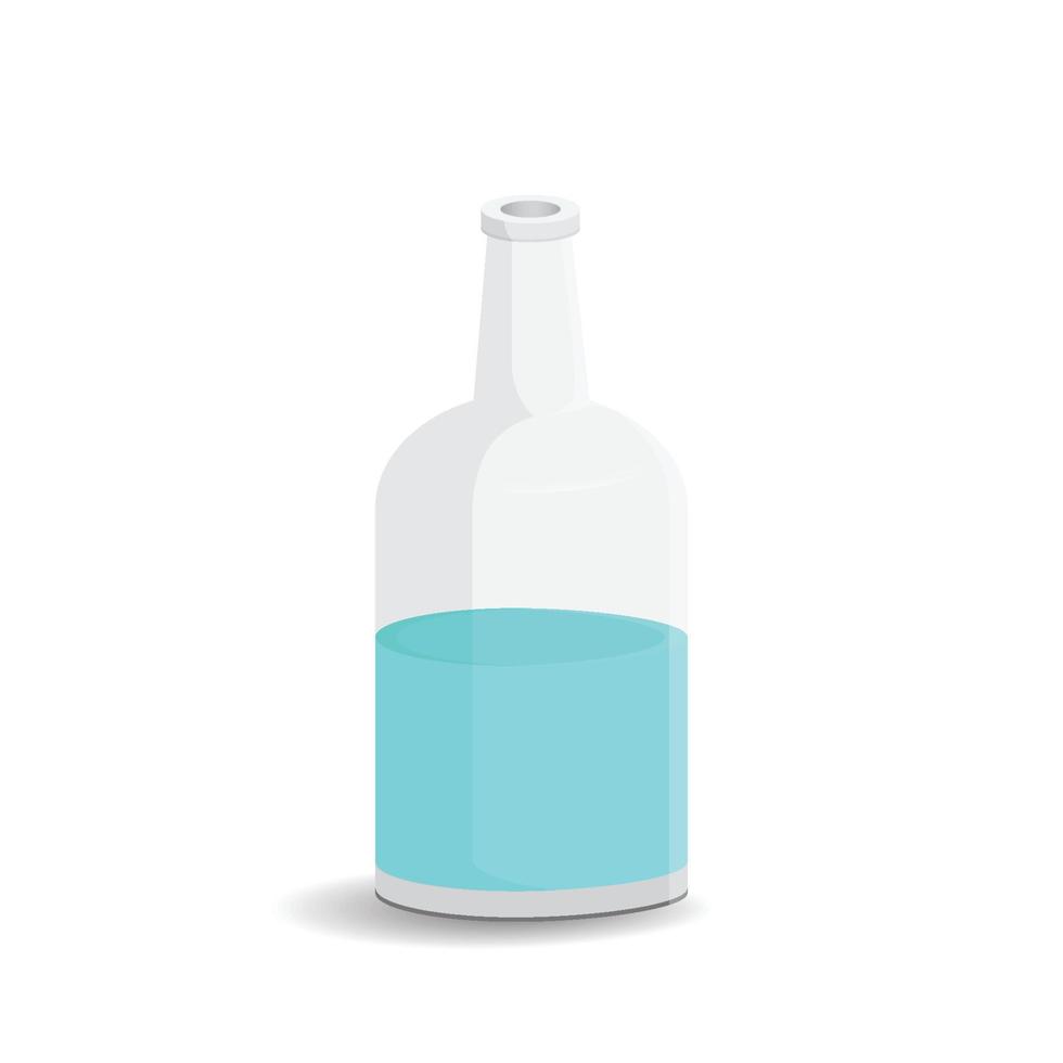 garrafa de vidro com água em um fundo branco. garrafa de ilustração vetorial com uma etiqueta branca em seus projetos, recipientes de maquete padrão cheios de bebida líquida para saciar sua sede. vetor