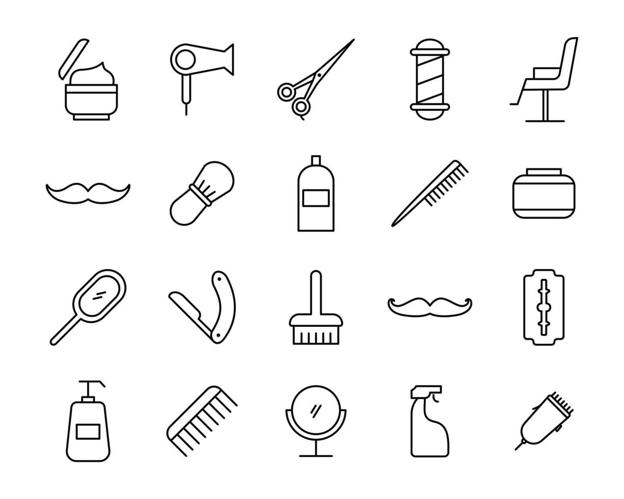 conjunto de ícones de vetor de equipamentos de barbearia. ilustração simples de ferramentas de moda.