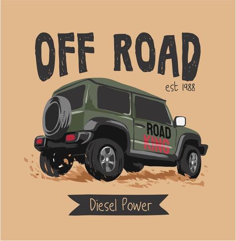 Slogan off road com caminhão com tração nas rodas 4x4 vetor