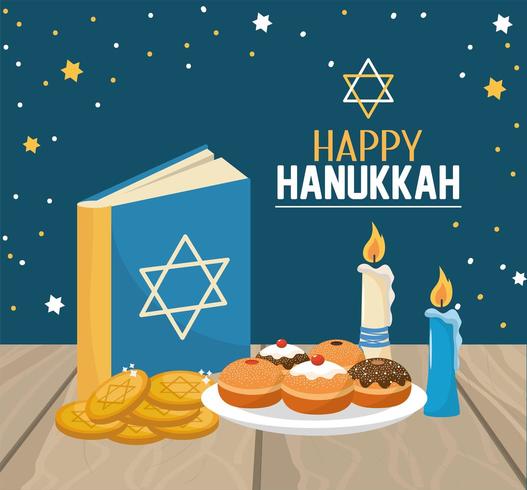 livro de Hanukkah com celebração de pães e biscoitos vetor