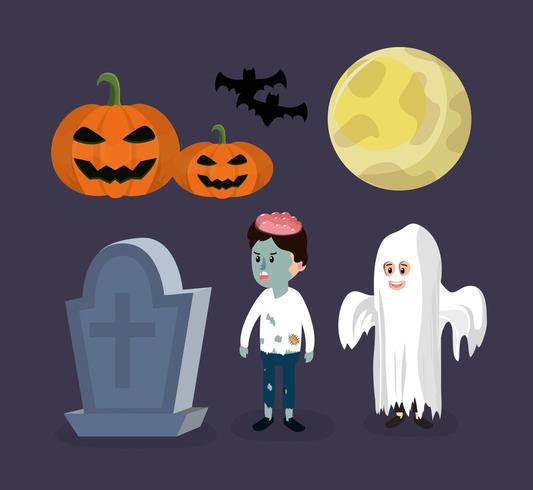 Conjunto de desenhos animados de halloween vetor