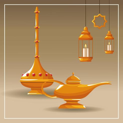 elementos da lâmpada árabe no quadro branco vetor