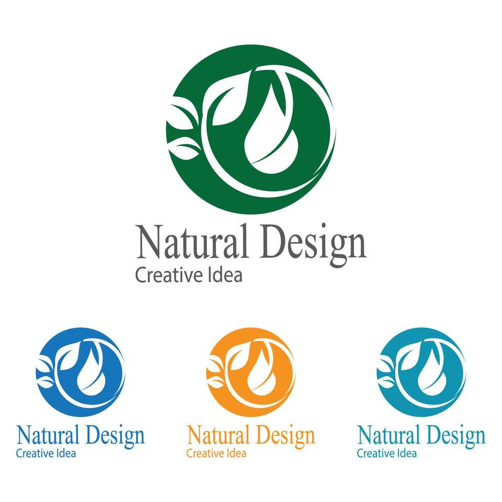 gota de água com folha para vetor de design de logotipo eco saudável fresco natural