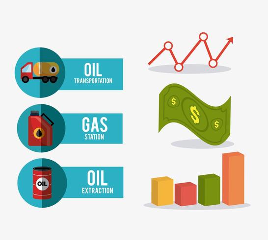 Ícones de design da indústria de petróleo e elementos de infográfico vetor