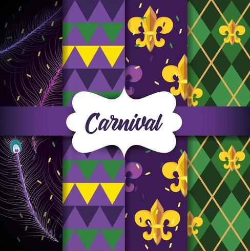 Conjunto de fundo do emblema de Mardi Gras vetor