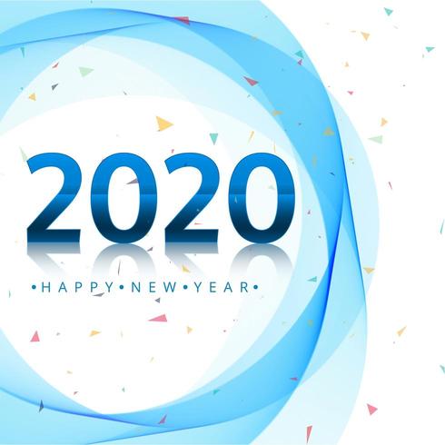 Feliz ano novo 2020 design de férias com círculos azuis e confetes vetor