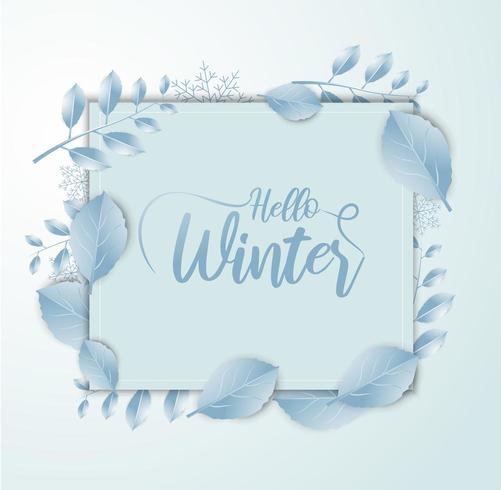Olá banner de inverno com estilo de arte e artesanato de papel vetor
