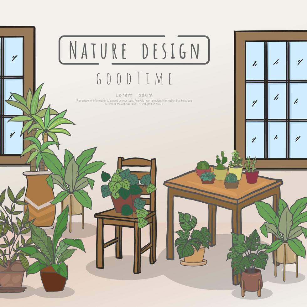 design de interiores para casa com almofadas, plantas de casa em vasos. vetor