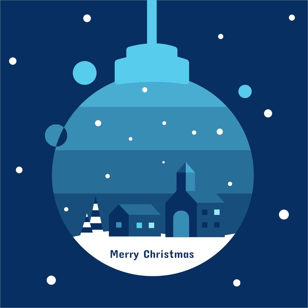 Casa, árvore e igreja em enfeite de Natal com tom azul no conceito de Natal vetor