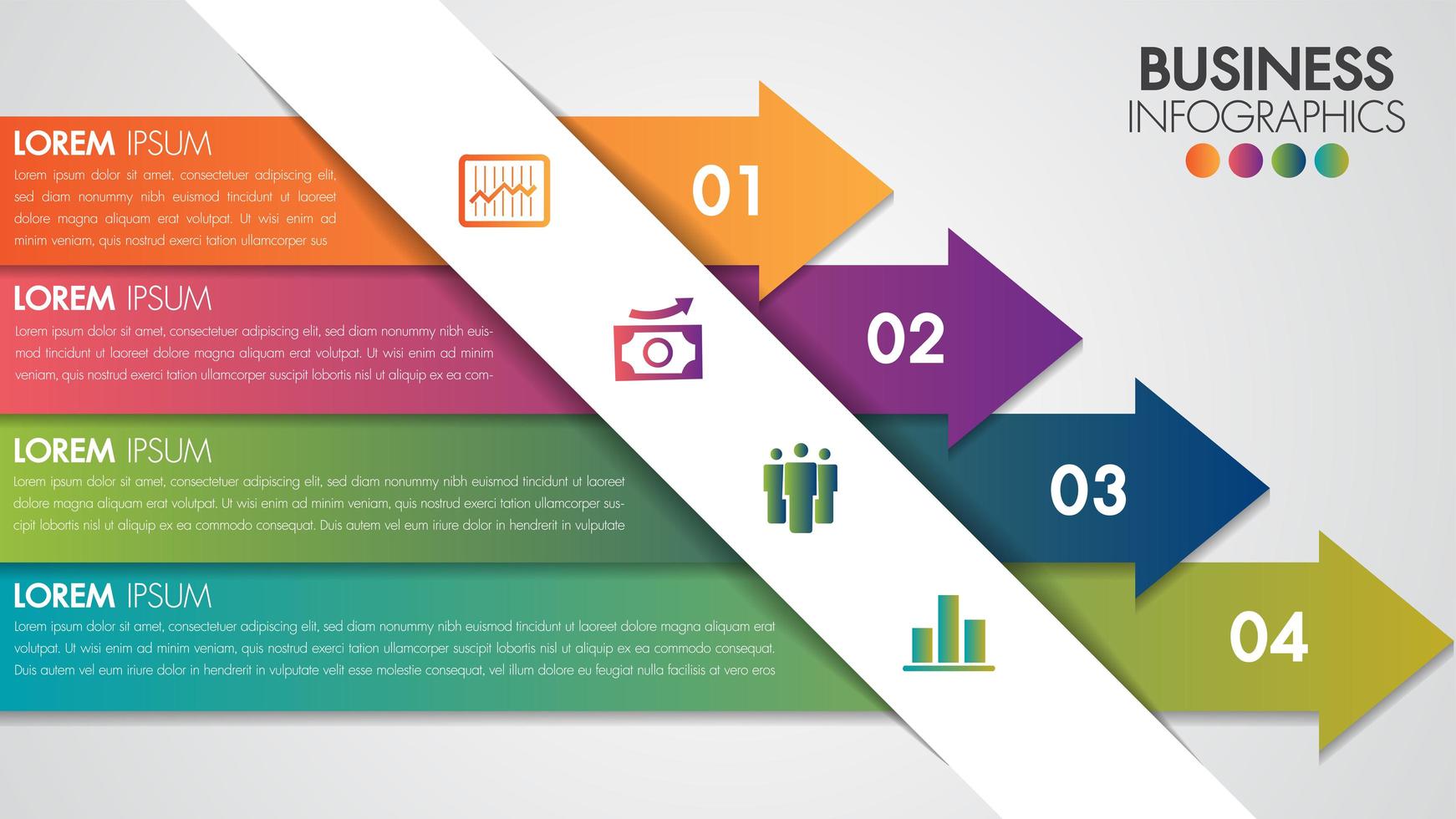 Infografia design minimalista modelo moderno com 4 opções de seta vetor