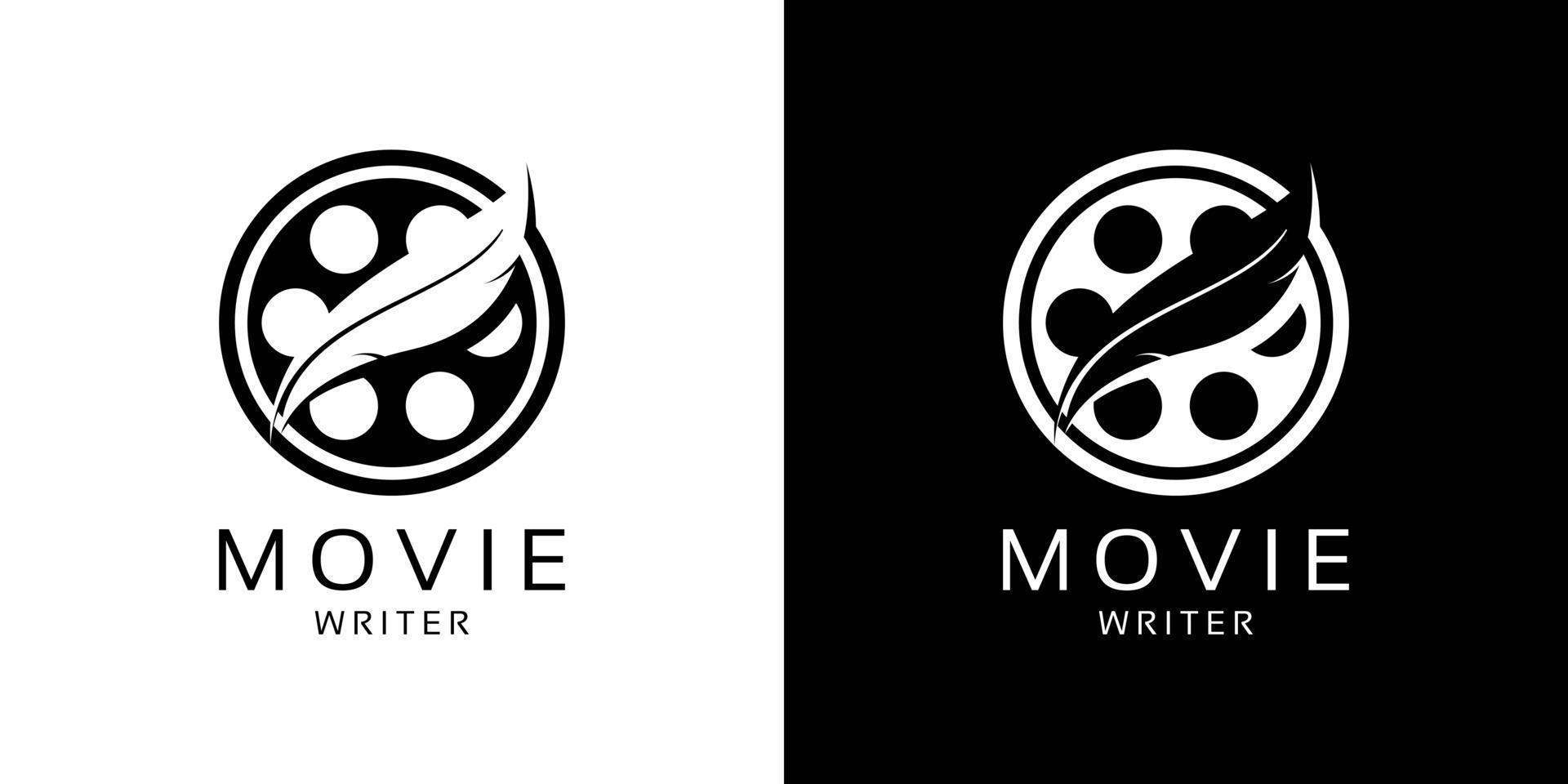 produção de filmes de cinema de escritor de filmes com design de logotipo de caneta de pena de pena vetor
