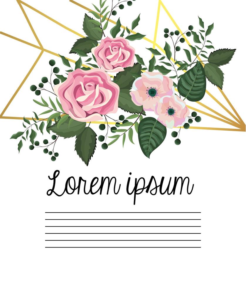 Cartão com rosas e flores vetor
