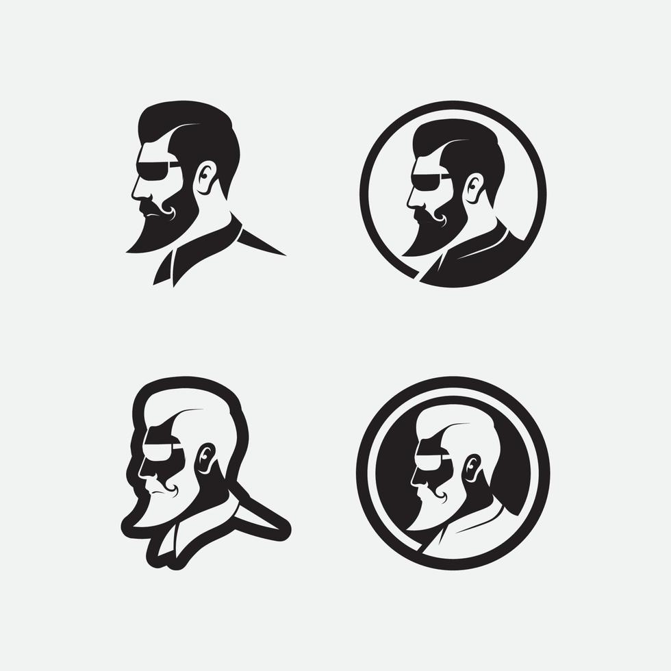 conjunto de logotipos de barbearia vintage e rótulos de emblemas de design, crachás, ilustração de fundo de logotipos vetor