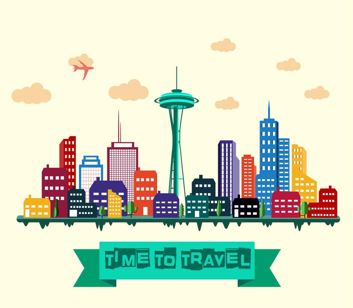 ilustração vetorial do horizonte detalhado da cidade de seattle vetor