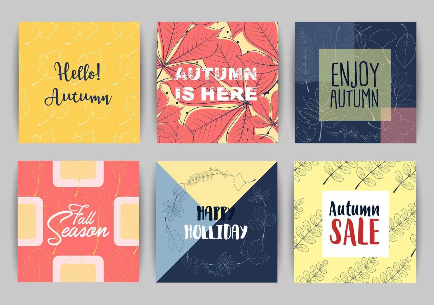 conjunto de modelo de banners de venda de outono com letras vetor