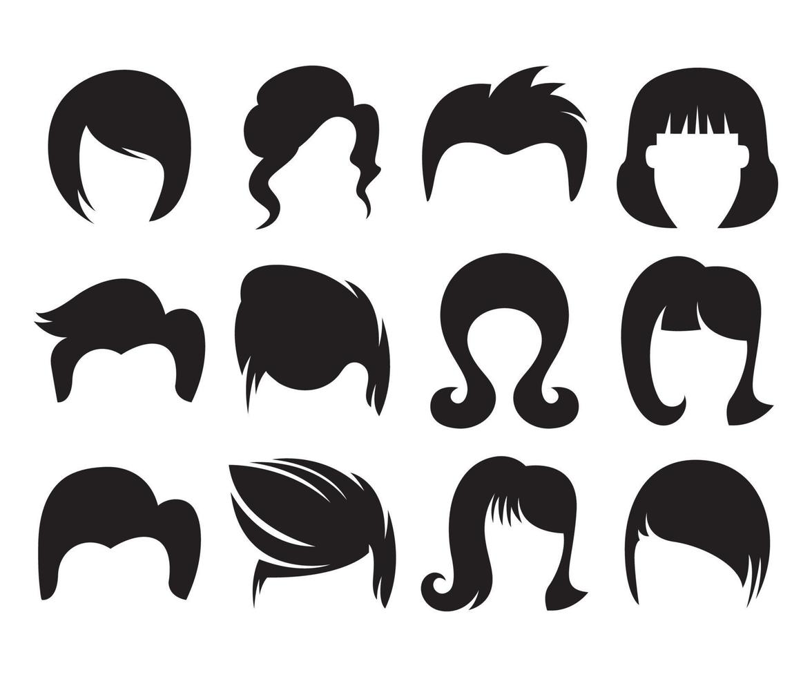 ícones de penteado e peruca masculinos e femininos vetor