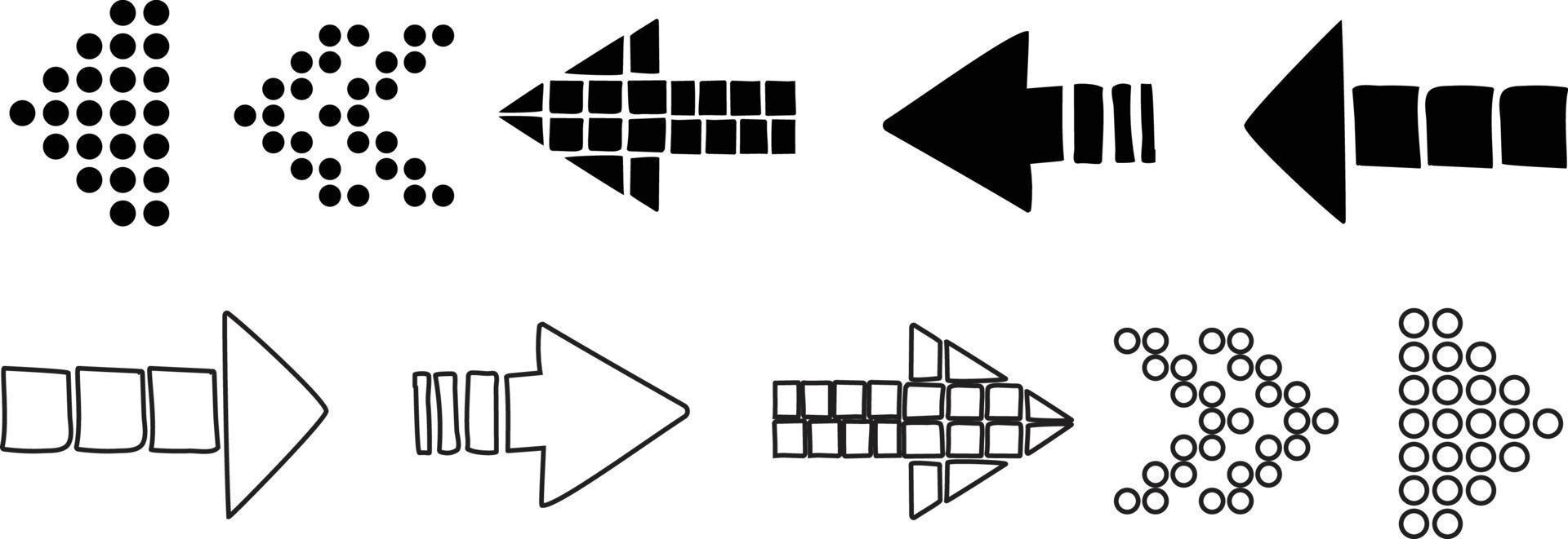 ícones de setas. ícone de seta. coleção de vetores de seta. flecha. cursor. setas simples modernas. ilustração vetorial.