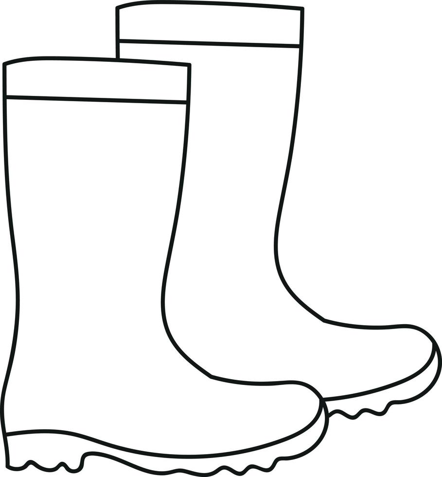 botas de chuva para tempo chuvoso ou jardinagem em estilo doodle vetor