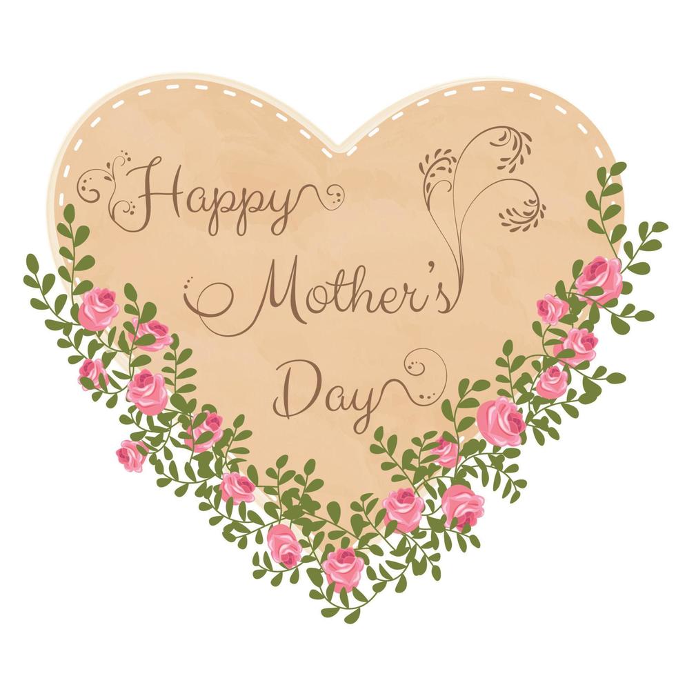 cartão vintage para mãe dia das mães coração e flores mãe amor vetor
