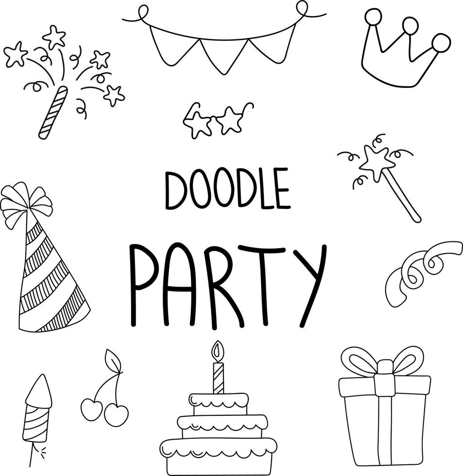 tempo de festa definido no estilo doodle vetor