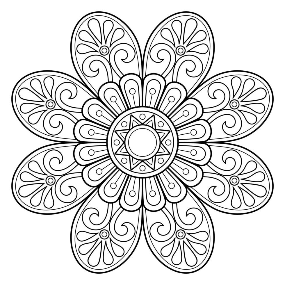 padrão de mandala abstrata de vetor. arte na parede. livro de colorir rendas padrão a tatuagem. design para uma camisa de pintura de papel de parede e design de adesivo de azulejo, ornamento de círculo decorativo em estilo oriental étnico vetor